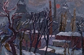 Hans-Peter Hund: Wurzener Fabrik im Winter, 1966