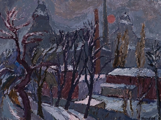 Hans-Peter Hund: Wurzener Fabrik im Winter, 1966 © Kulturhistorisches Museum Wurzen mit Ringelnatzsammlung