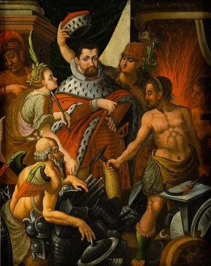 Andreas Göding (ca. 1570–ca. 1625), Bildnis und Allegorie Kurfürst Johann I. von Sachsen, Ölmalerei auf Kupfer