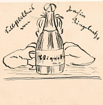 Selbstbildnis von Joachim Ringelnatz mit Cliquotflasche